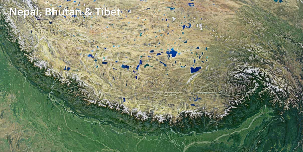 nepal bhutan and tibet map